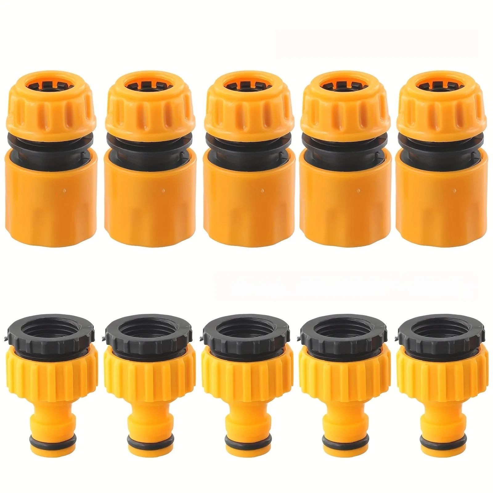 6-piece set, including 3/ 4inch and 1/ 2inch universal hose quick connectors and threaded faucet adapters, suitable for outdoor
