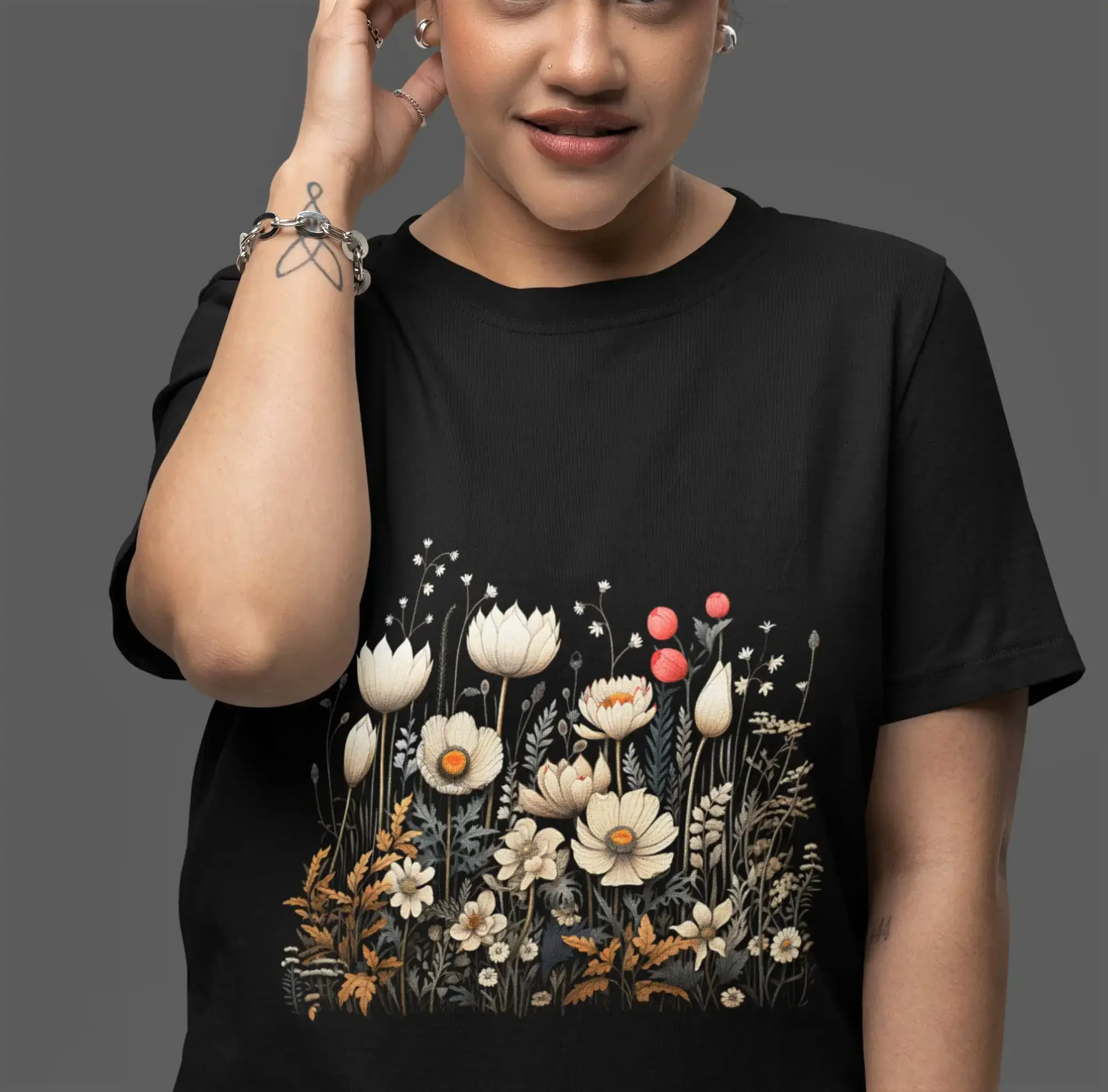 Wildflower T Shirt Heavy Cotton Flower Power Revival Retro meadow Floral Botanical gift