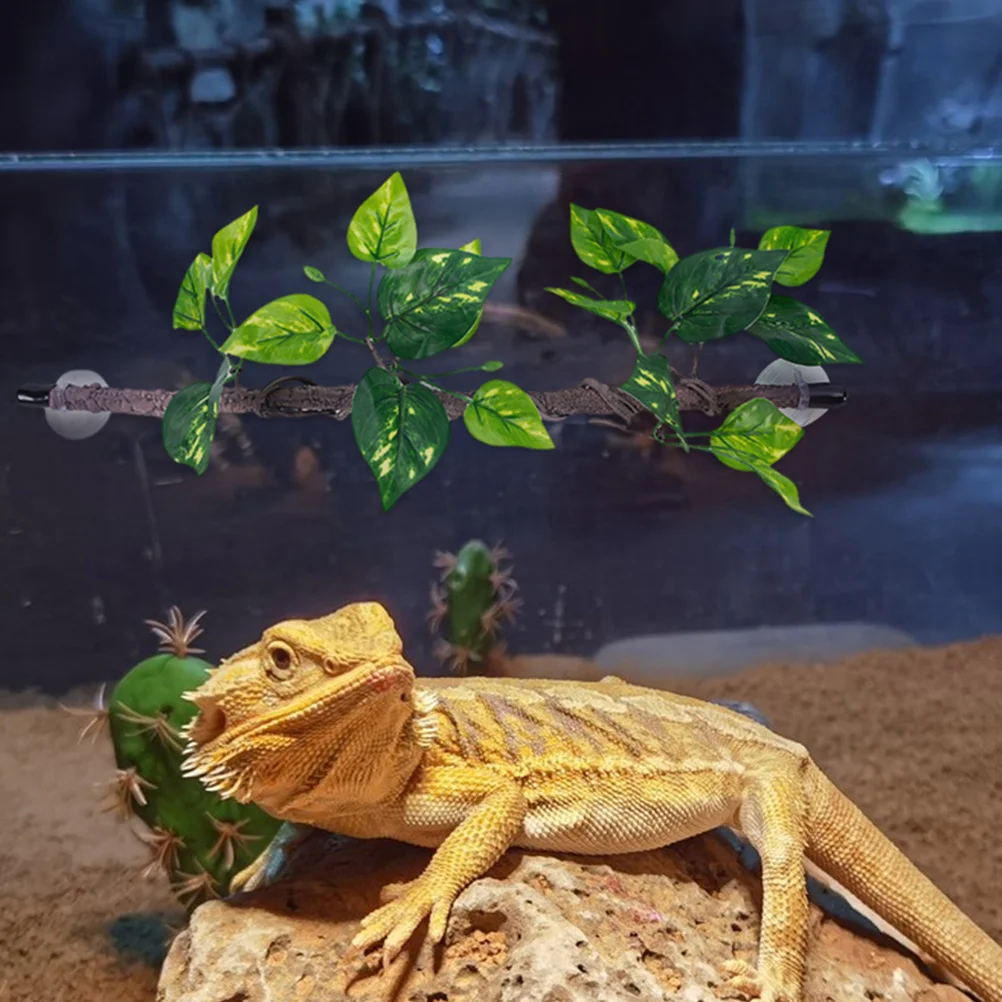 2Pcs Fake Greenery Vine with Suction Cups Artificial Jungle Climbing Branch for Bearded Dragon Terrarium Plants Reptile Tank