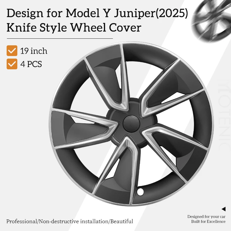 Lot de 4 enjoliveurs de roue pour Tesla Model Y Juniper 2025-2026, 19 pouces, style couteau, enjoliveur de moyeu de roue automobile, jante complète