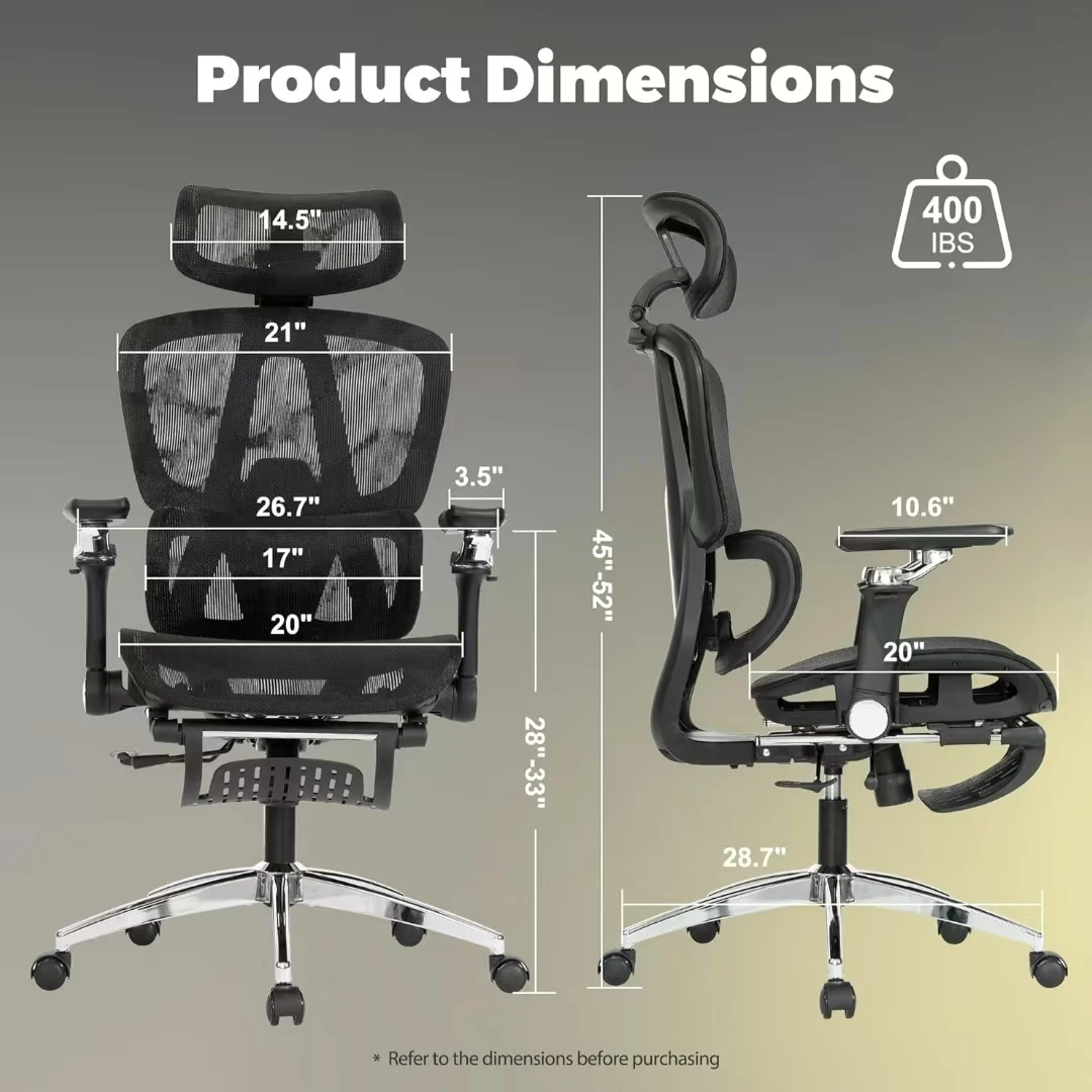Cadeira de escritório ergonômica de malha com apoio para os pés