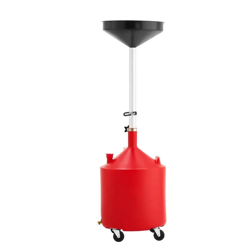 

18 Gallon Waste Oil Extractor 33-66 Inch For Auto Repair Shops Garages Maintenance Bays, Adjustable Funnel Height Portable Wheels Metal Construction Red Professional Grade Fluid Collector