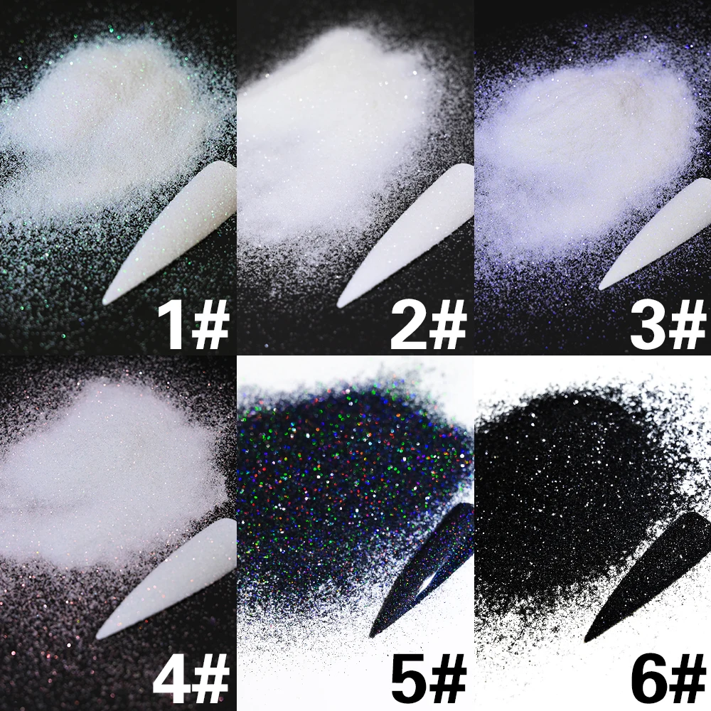 10 G/zak Witte Zwarte Suiker Poeder Nagel Glitter Fijne Kleurrijke Candy Jas Pigment Voor Diy Nagels Kunst Decoratie Glanzende Suiker Glitter