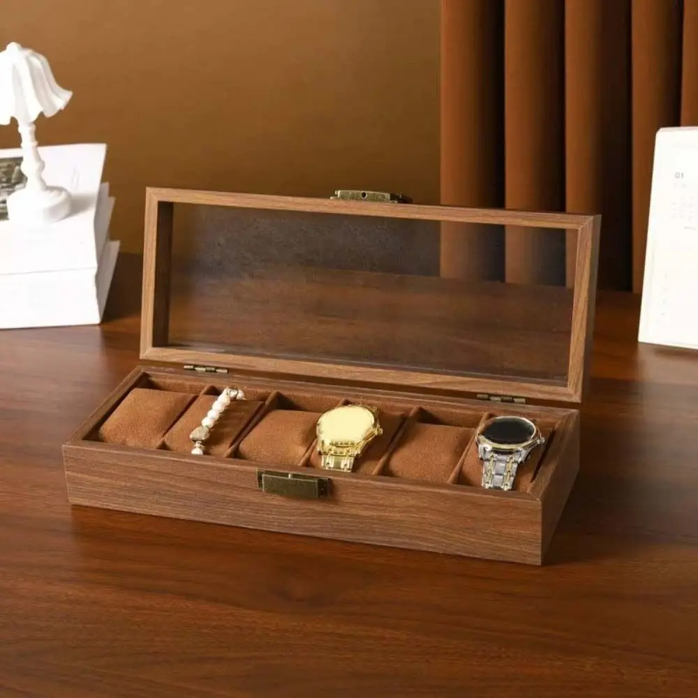 1/2/3/6/10/12 Slots Watch Storage Box Soft Watch Pillow Walnut Wood Wooden Watch Box Transparent Glass Retro
