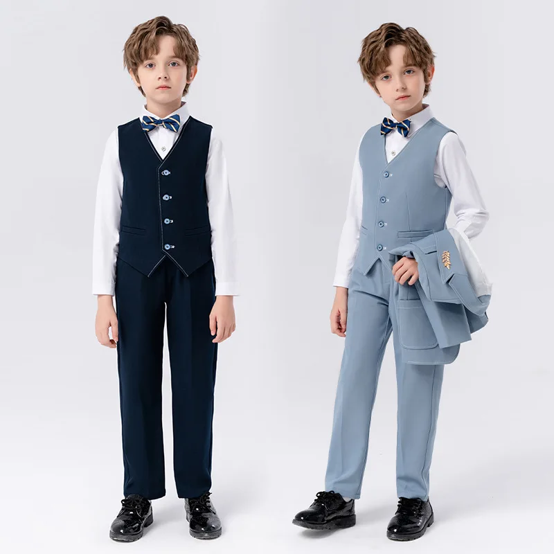 Kids Brithsh Style 3Pieces/Set Vest Pants Bowtie Clothing set Boys Piano Host Performance Costome Children Formal Wedding Dress