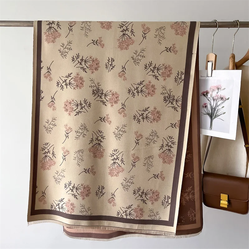 2024 Winter Cashmere Scarf Women Floral Print Pashmina Shawls Lady Wraps Thick Warm Bufanda Echarpe Blanket