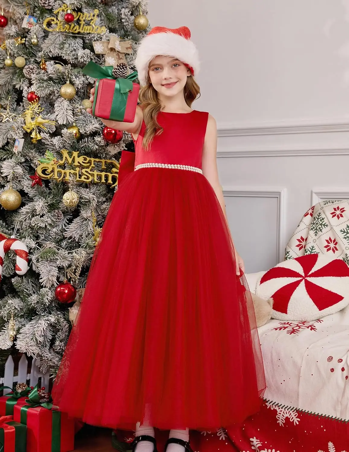 فستان زفاف الأميرة من الشيفون الساتان لفتاة الزهور، فستان كرة لؤلؤية للأطفال مع فيونكة، فساتين مختلفة لحفلات أعياد الميلاد