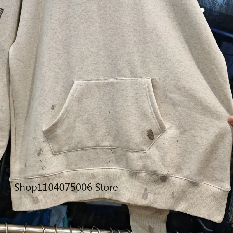 Saint Retro Graffiti Print Hooded Sweatshirt Men Loose Fit Casual Streetwear Autumn Winter