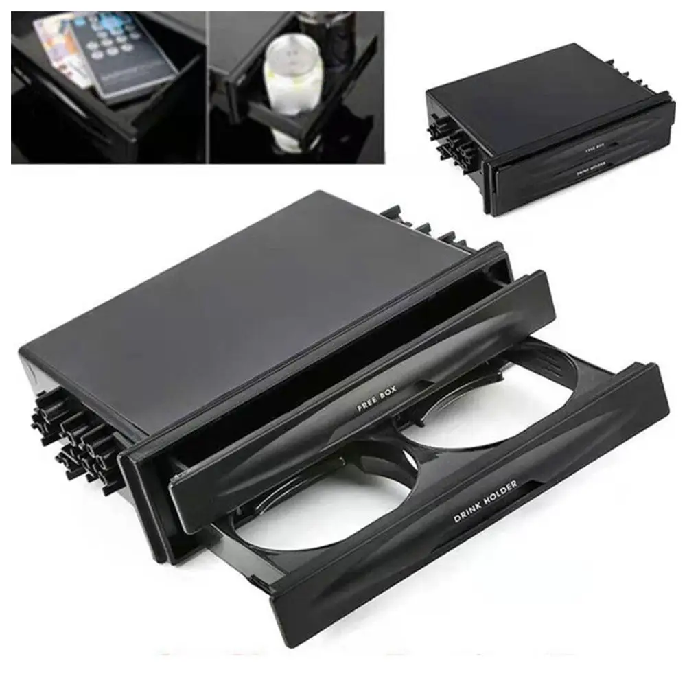 Universal 2 In 1 Car Radio Storage Box Multi Purpose ABS 1DIN 2 Layer Black Cup Holder For Collecting Items Car Radio Cup H L1N1