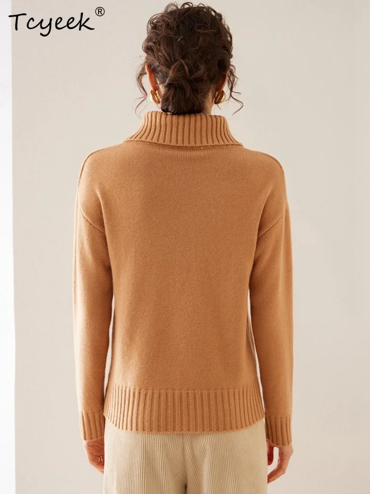

Tcyeek, 7G Cashmere Wool Thick Sweaters, Women Lapel Solid Color, Elegant Fashion Loose Pullover, Autumn Winter Top T48363QM