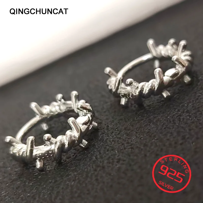 

Серьги-клипсы в виде колючей проволоки, подарок на свадьбу или вечеринку для женщин, девушек, подростков, украшения из настоящего серебра 925 пробы, серьги-кольца.