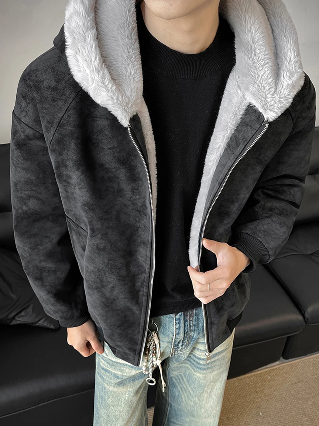 

Утепленная теплая хлопковая куртка с капюшоном для мужчин, зимняя, новая, из искусственной кожи, в рабочем стиле, повседневная, с длинными рукавами, в стиле Cleanfit