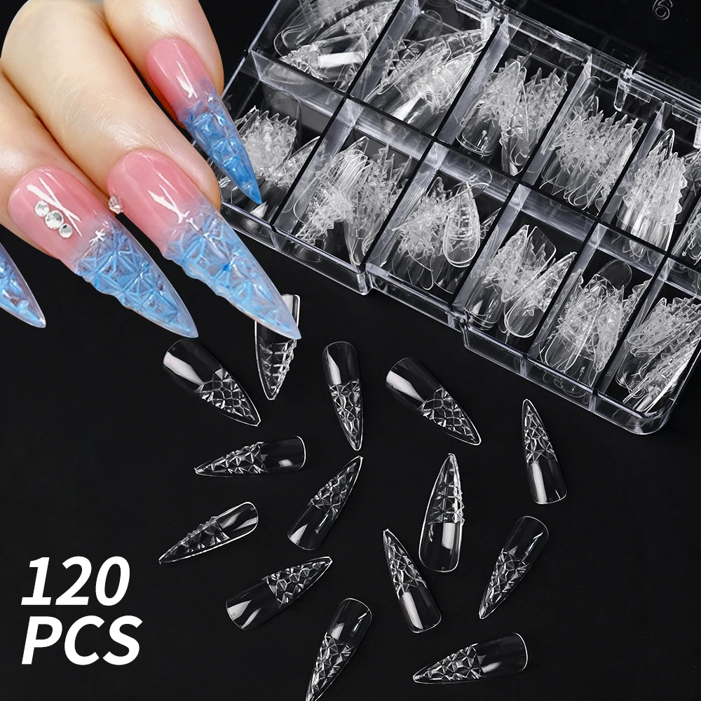 

120pcs Clear Glaze Stiletto False Nail Tips Long Stiletto Full Cover Fake Nail Tip Press On Acrylic False Nail Tips Extension