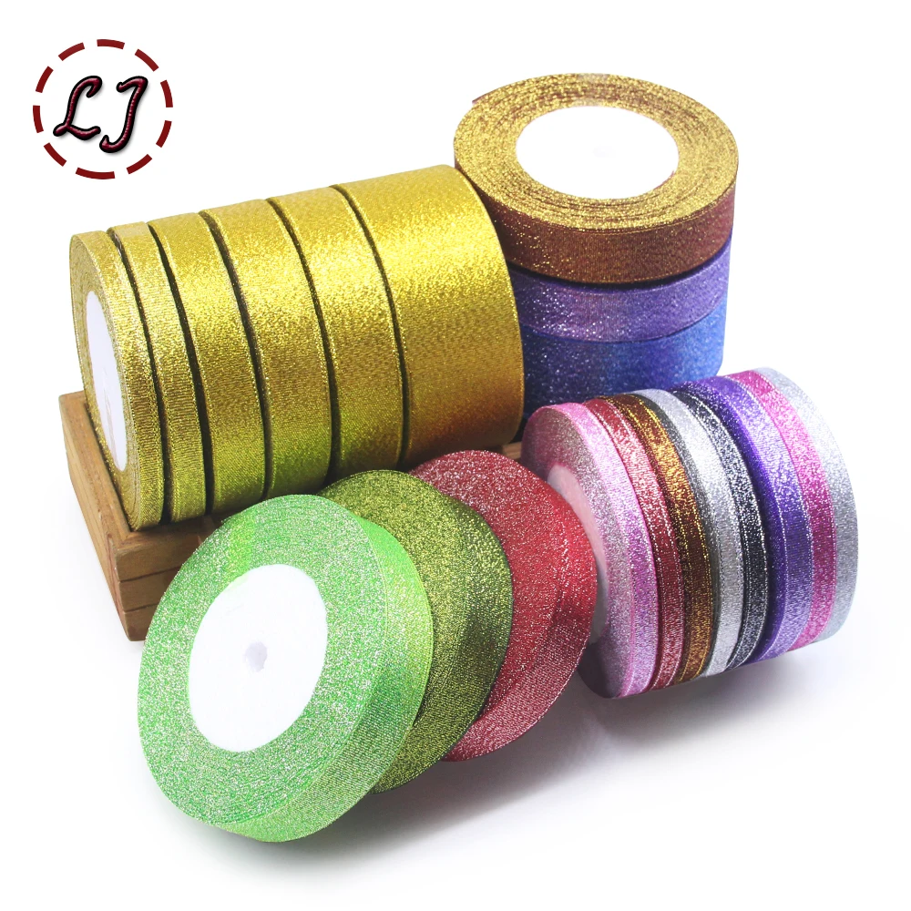 25 Yards/Roll Metallic Glitter Ribbon Christmas Wedding Decoration Ribbon DIY Bows Gift Wrapping Onion Ribbon  6/10/15/25/40MM