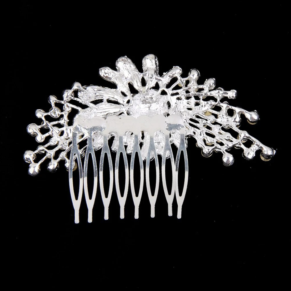

Rhinestone Hair Comb Side Clips for Women Girls Alloy Floral Crystal Bridal Wedding Accessories Prom Party Occasion Silver