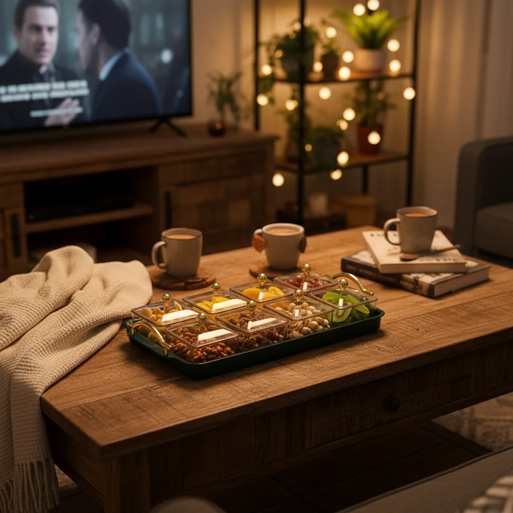 

Поднос для закусок, сухофруктов и конфет с разделителями, из прочного пластика, элегантный дизайн, для домашнего использования