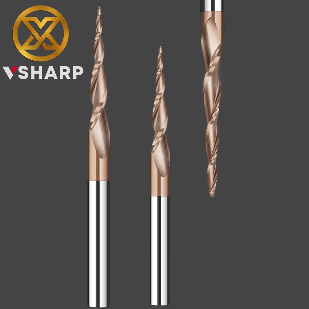 Carbide Spiral Tapered Ball Nose End Mill 6mm Shank 2 Flutes Router Bit Woodworking CNC 2D 3D Carving Bits Wood Milling Cutter