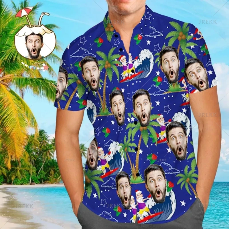 

Small Size Hawaiian 3D Custom Faces Gingerbread Man Tiki Print Shirts Men Happy Christmas Graphic Shirts & Blouses Clothing Tops