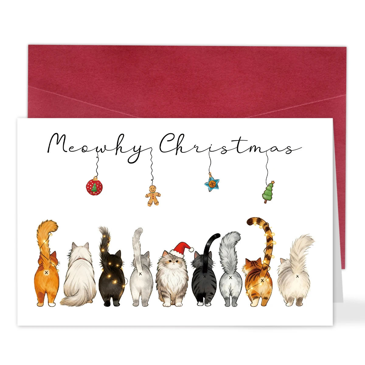 ​ 1 Stück „meowy Christmas“-Grußkarte – Katzen-Themen-Design, leer im Inneren, Weihnachtswunsch für Katzenliebhaber, Freunde, Familie, Partygeschenkzubehör