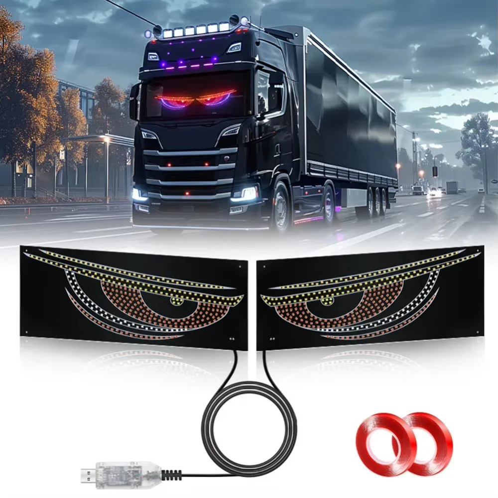 

Creative RGB Dynamic Truck Devil Eyes Light LED Display USB 5V LED Windshield Display Multi-Mode Pixel Panel Lamp Car Decor