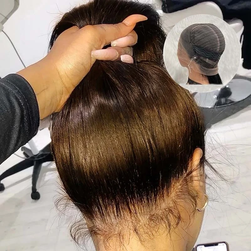 18-32 بوصة اللون البني حزام غير مرئي 360 شعر مستعار أمامي مستقيم الدانتيل مع # 4 ألوان شعر عذراء برازيلي نهاية كاملة