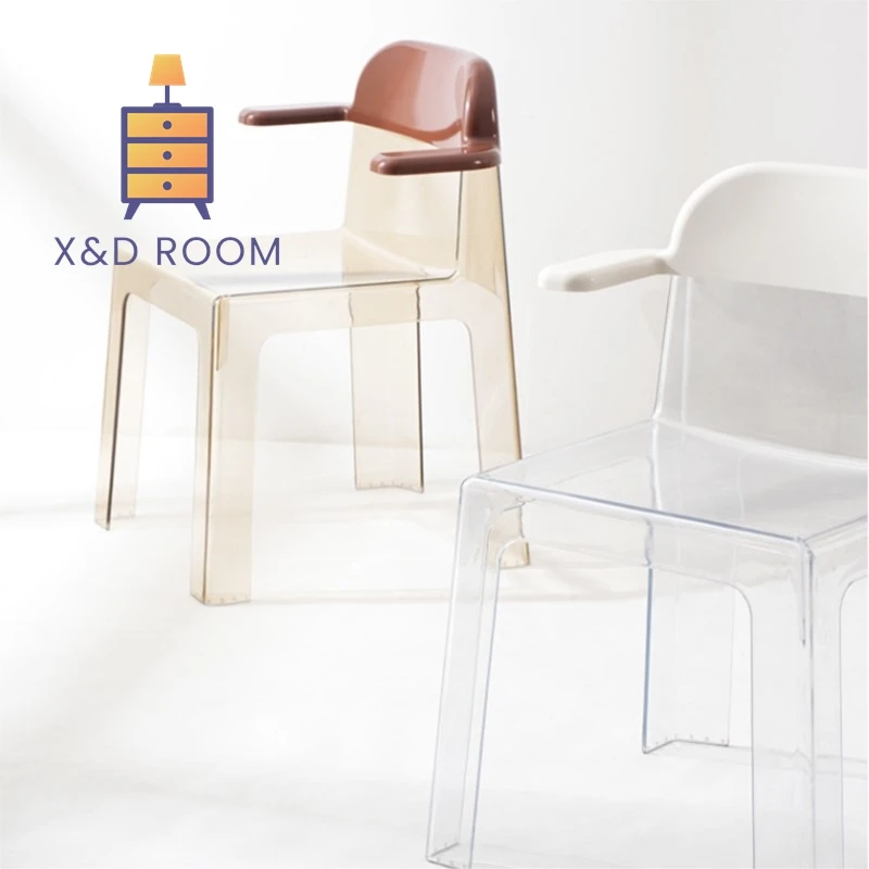 

X&D Transparent acrylic dining chair Nordic home armrest creative and fun backrest chair designer restaurant chair New Hot 2024