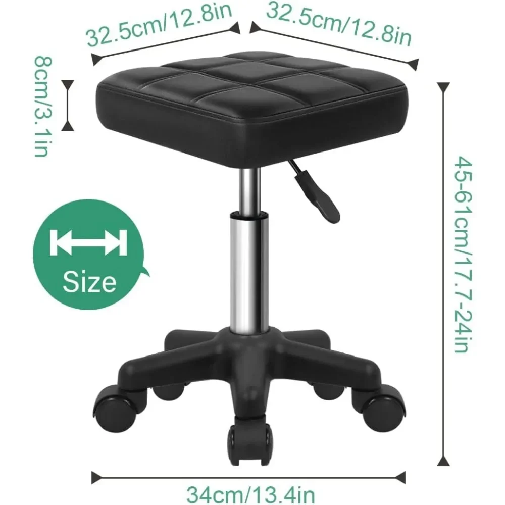 Вращающийся стул для салона, квадратный вращающийся стул с колесами, вращающийся стул, регулируемый по высоте стул для спа-салона, массажа, черный