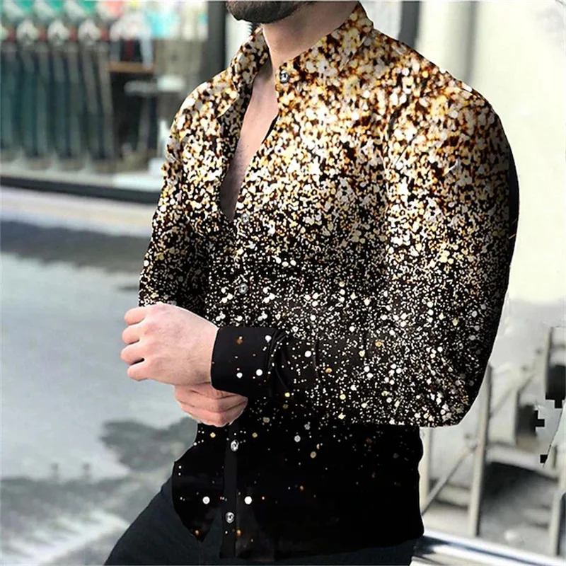 Golden 5-color shirt fashion lapel long sleeve men\'s shirt simple casual men\'s street dance shirt T-shirt new 6XL party shirt