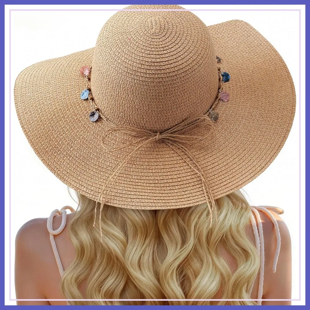 

Wide Brim Straw Sun Hat for Women, UPF 50+ UV Protection, Foldable Packable Beach Hat