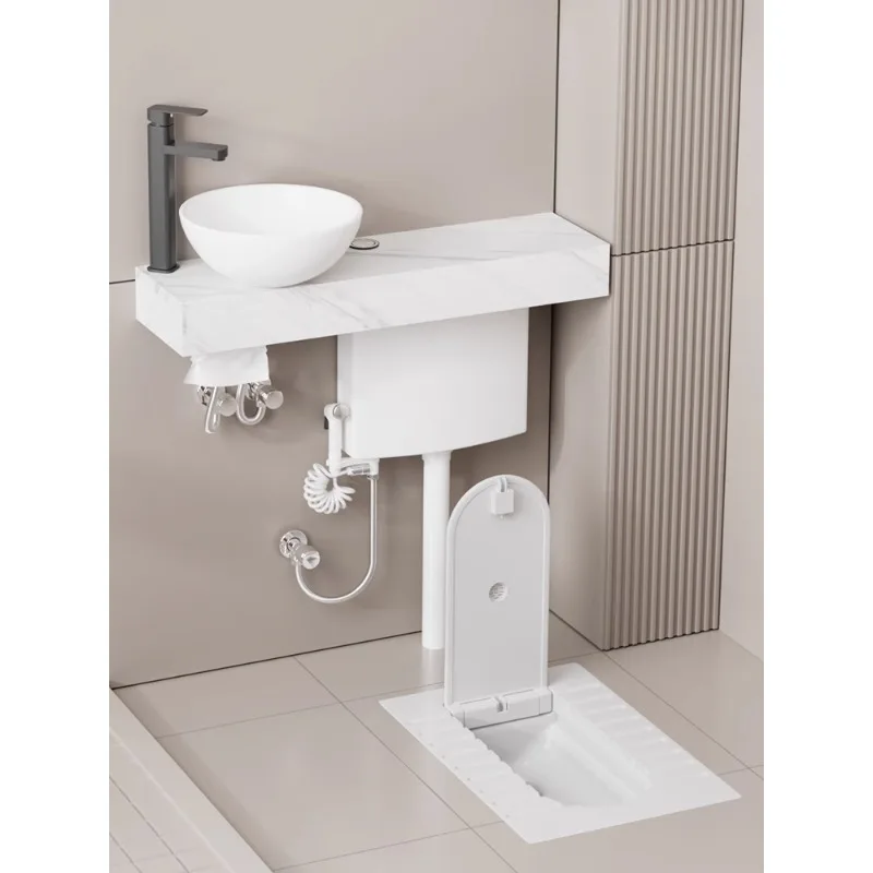 

Small apartment with cover board squatting toilet integrated flip flushing tank with wash basin squatting pit wash basin