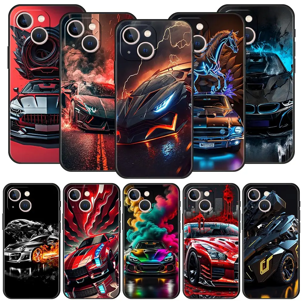 Phone Case Cover for iPhone 17 Pro Max 16 15 14 13 12 11 Pro Max Plus 17AIR Shockproof Soft TPU Shell Cool Sports Car Fundas Bag