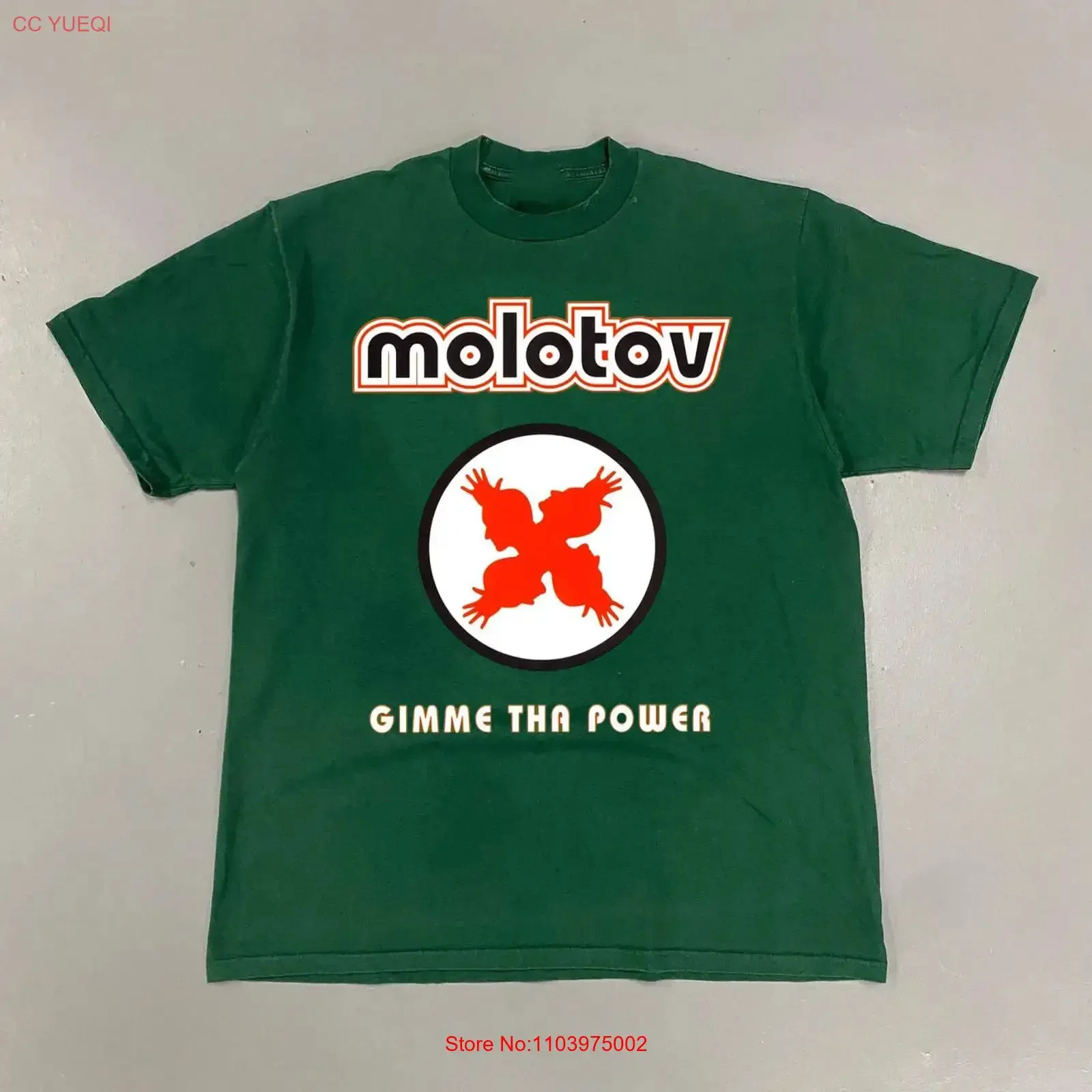 Camiseta verde vintage Molotov Gimme tha power Fan de todos los tamaños KK127, estilo casual lavado, suave, para uso diario