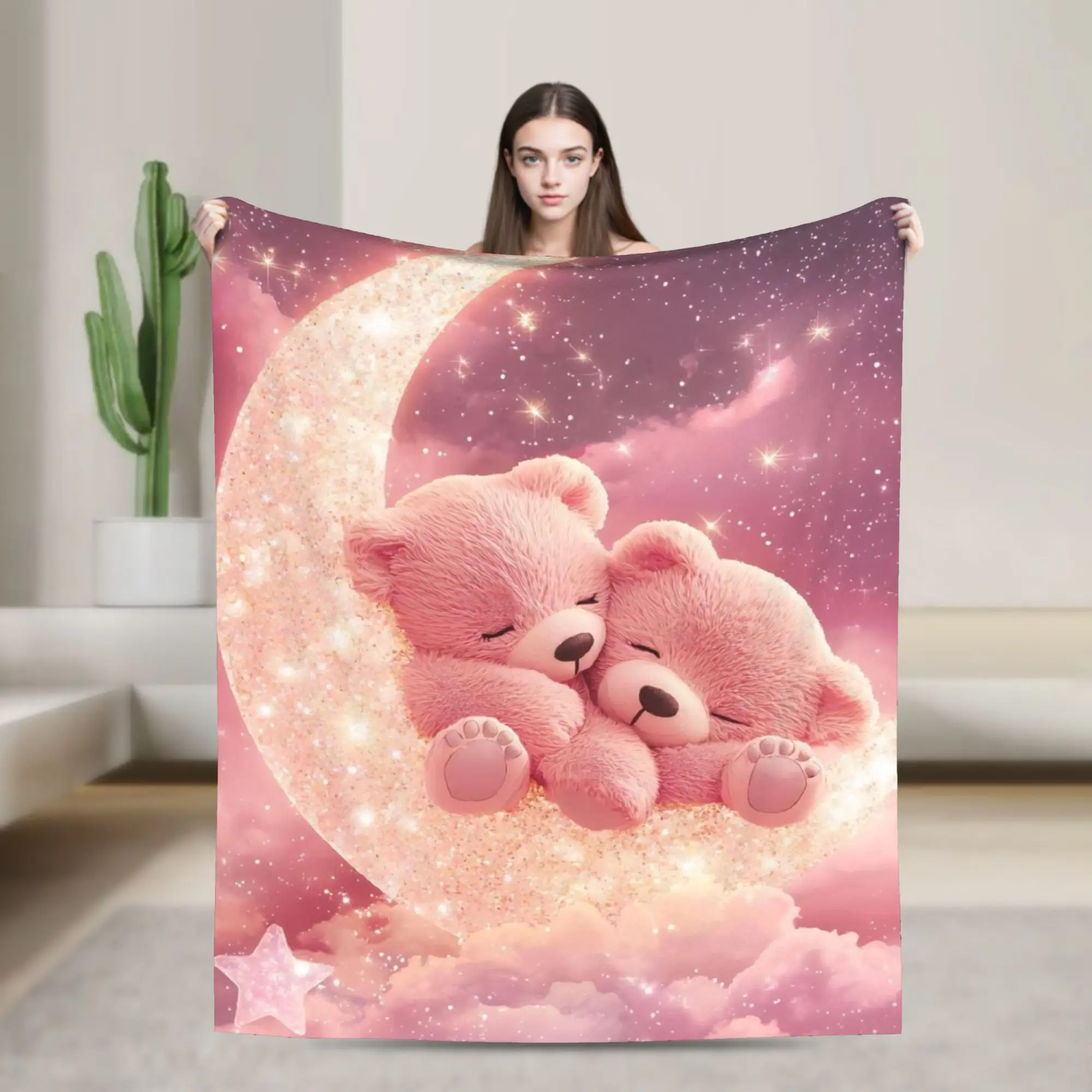 Sleep Teddys Bear Cute Fantasy Blankets  Fleece Vintage Soft Throw Blanket for Bed Sofa Autumn/Winter