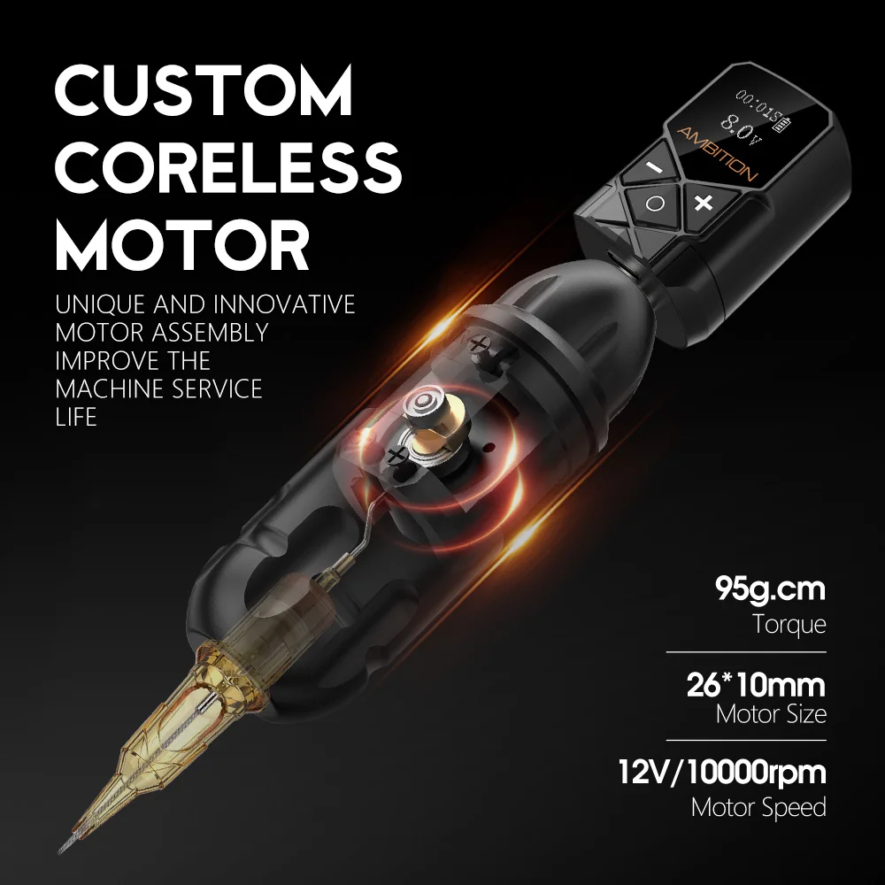 Ambition Shura Stroke 3.5-4.0mm Double Bearing Tattoo Machine Direct Drive RCA Interface Rotary Tattoo Pen 2610 Coreless Motor