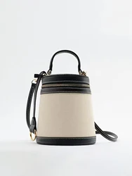 2024 fashion women's bag spring and summer new cylinder color box shape single shoulder oblique bag canvas bag bucket bag