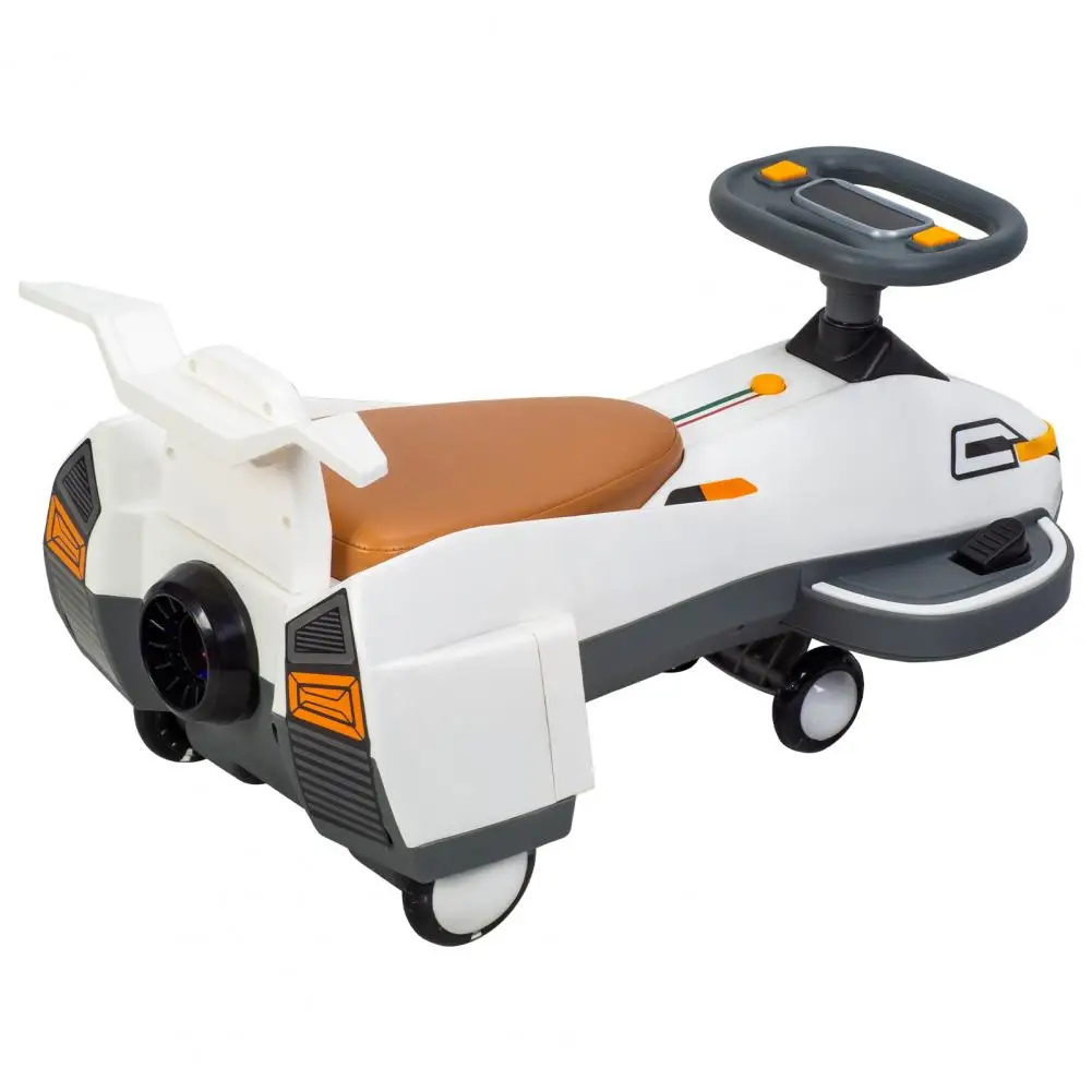 Elektrische draaiauto met lichte muziek en helm, 2-in-1 schommelauto met gesimuleerde motorfunctie, anti-rol elektrische twister met