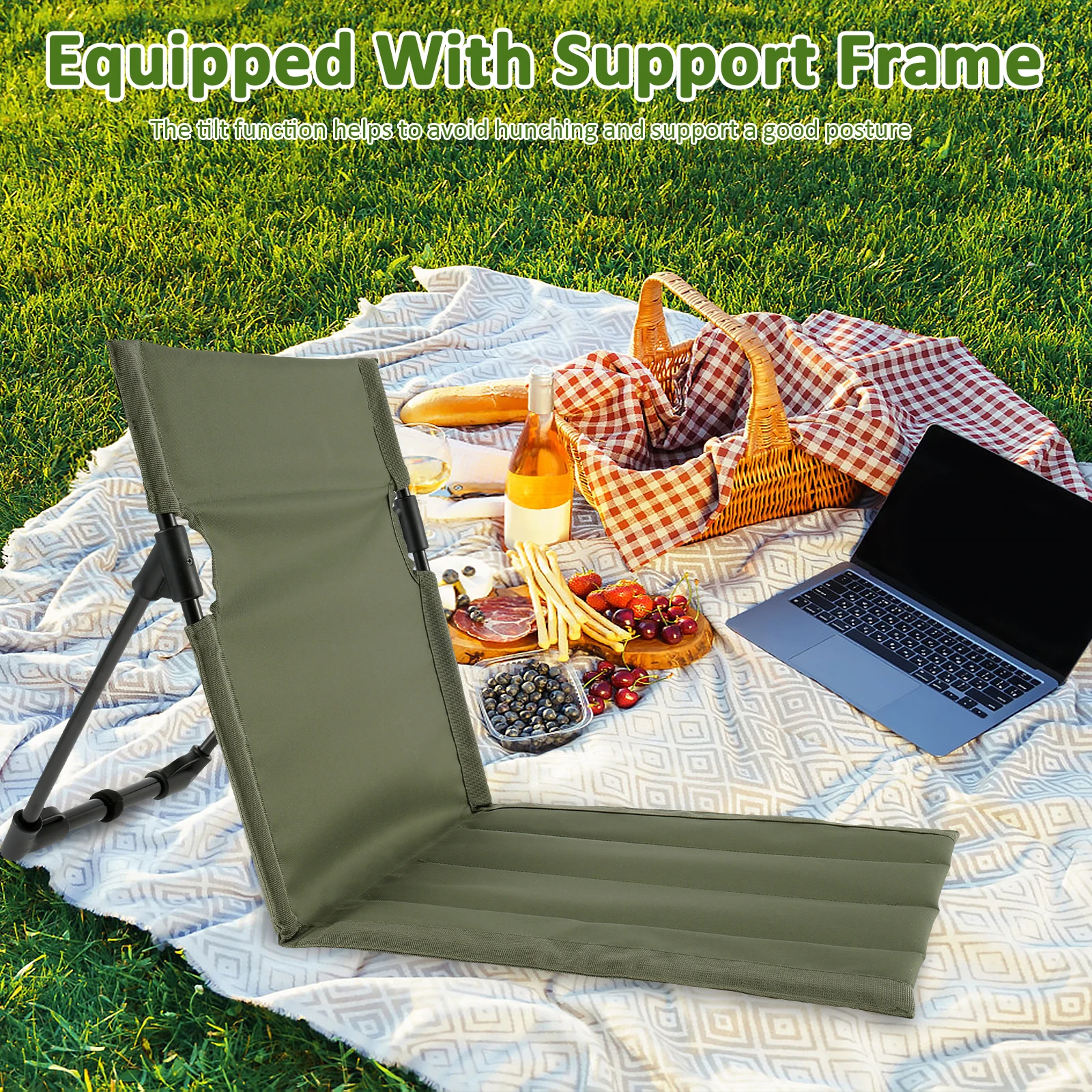 Portable Camping Chair Ultra-Light Foldable Beach Chair with Storage Bag Durable Aluminum Alloy Lazy Back Chair Backrest Cushion