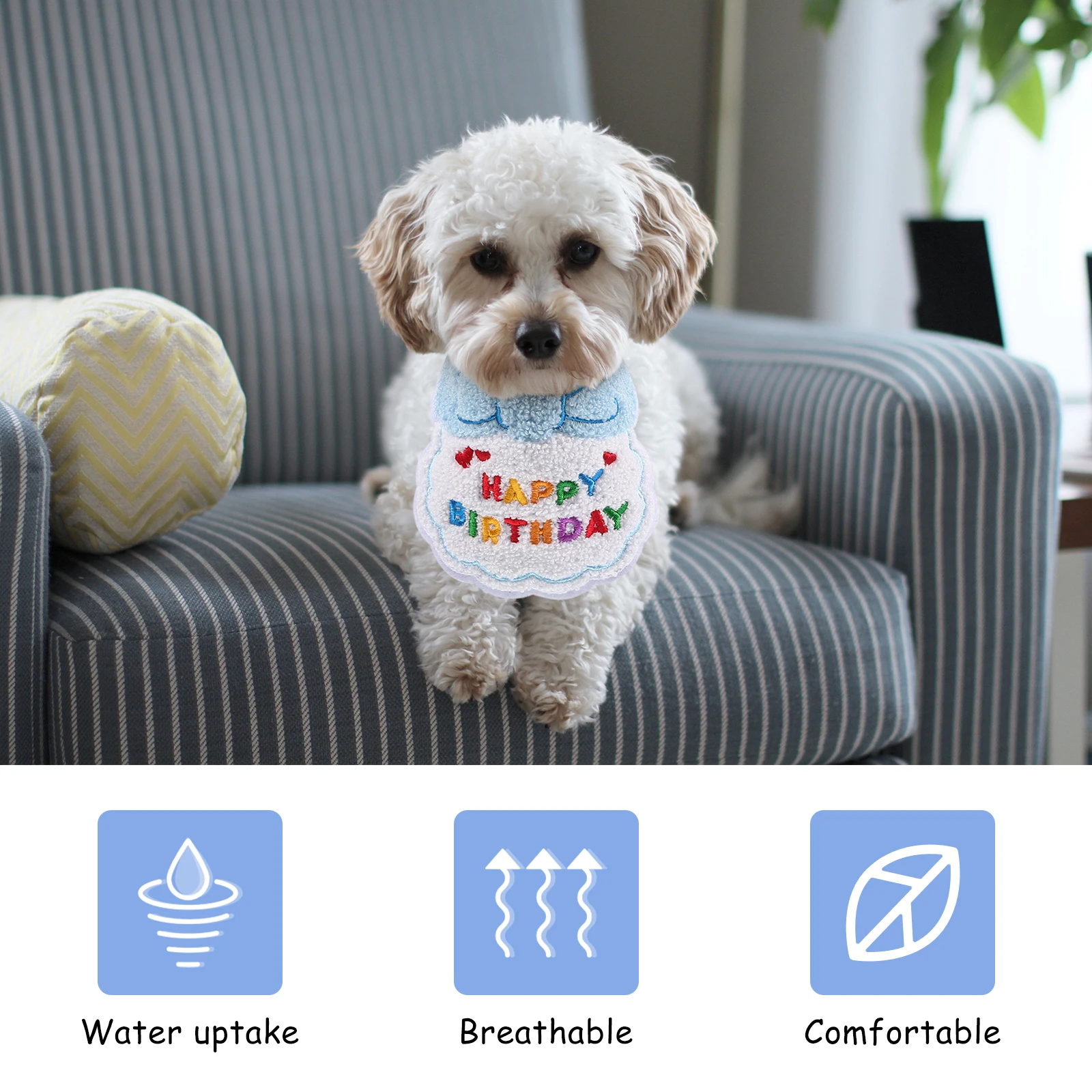 

Bibs Pet Birthday Kitten Small Dog Puppy Washable for Dogs Reusable Cat Blue Cute
