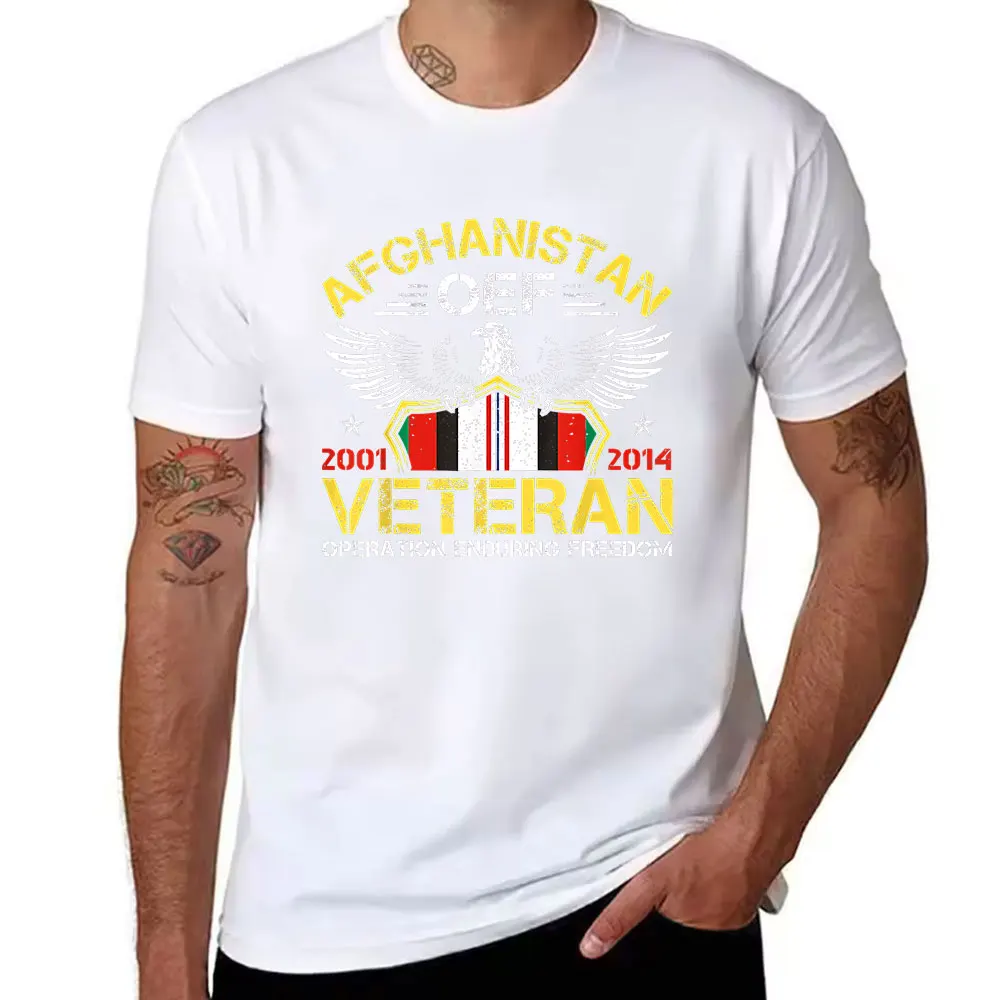 Men's Cotton T-Shirt Afghanistan OEF Operation Enduring Freedom Veteran 2001-2014 Military Graphic Tee