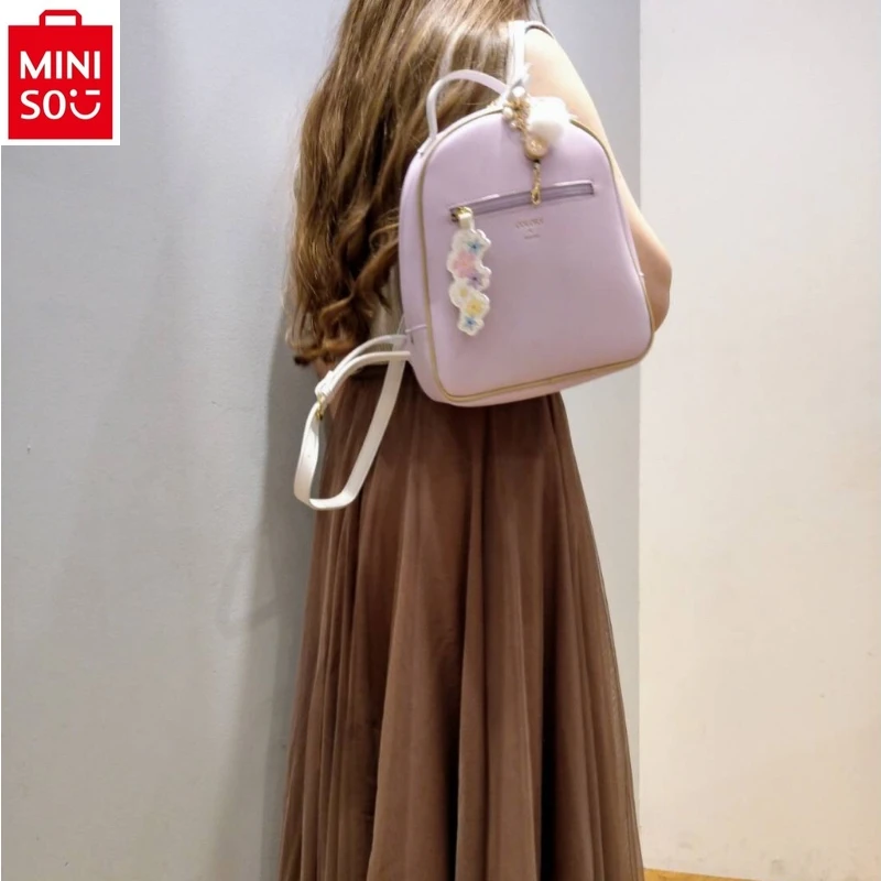 MINISO   Disney Long Hair Princess Aladdin Backpack Women's Fashion PU Sweet and Fresh Multi functional Student Storage Bag