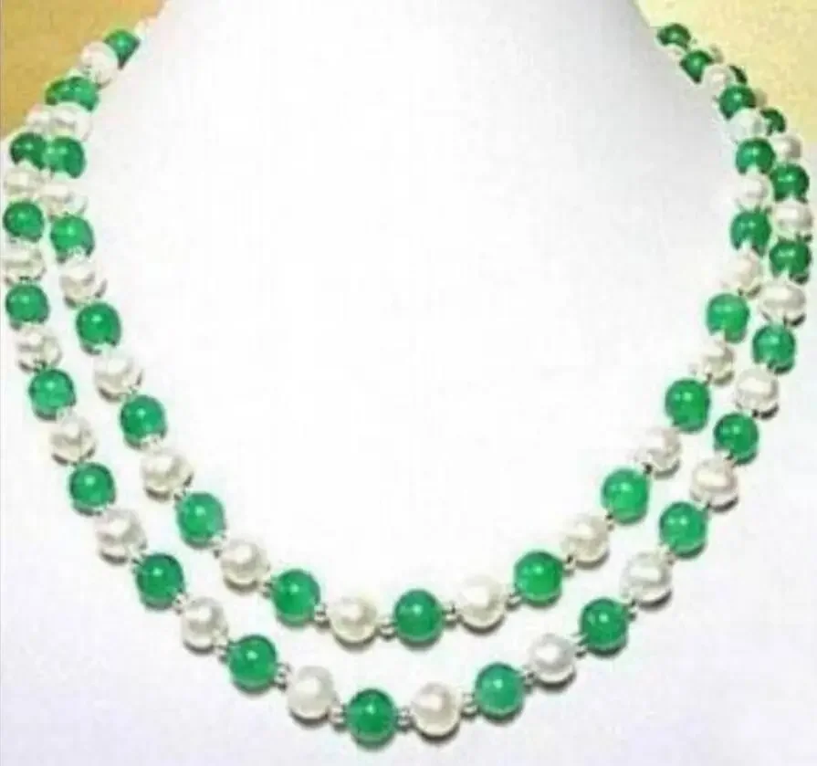 

Оптовая продажа Довольно! Ожерелье из натурального нефрита 7-8 мм с белым жемчугом и зеленым дюймом 18 дюймов
