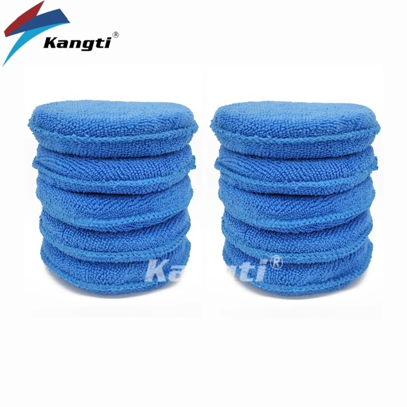 Kangti10Pcs 5inch Blue Microfiber Wax Applicator Sponge Pads - Ultra-Soft, Lint-Free - Ideal for Car Cleaning & Detail Polishing