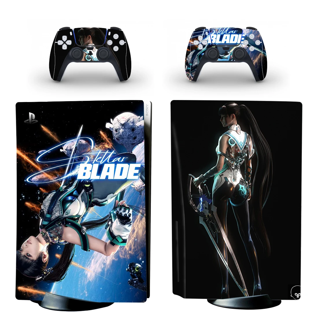 Pegatina de disco de juego Stellar Blade PS5, cubierta de calcomanía para consola y 2 controladores PS5, vinilo de piel de disco