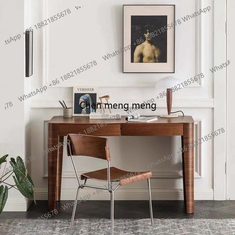 

Nordic medieval retro walnut curved wood perch double draw desk