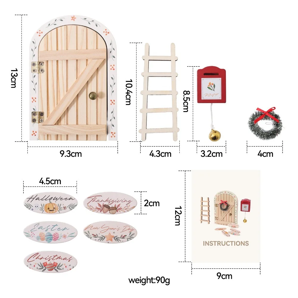 

Cute Mini Fairy Elf Door Cartoon Christmas Room Decoration Wooden Elf Door Dollhouse Baby Gifts Cartoon Elf Door