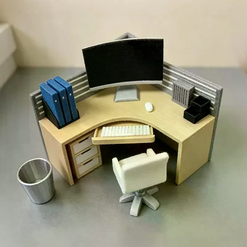 

Miniature Desk Chair Computer Scene Decoration Ornament 1/12 Dollhouse Office Workstation Model DIY Sand Table Shooting Props