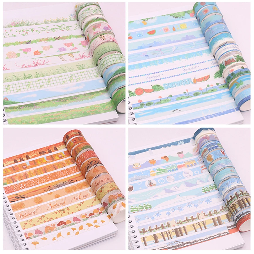 10 Rolls Washi Tape Set Cinta Adhesive Four Seasons Decoration Stickers Ledger Masking Tape Cute Washitape Creative Diy Naklejki