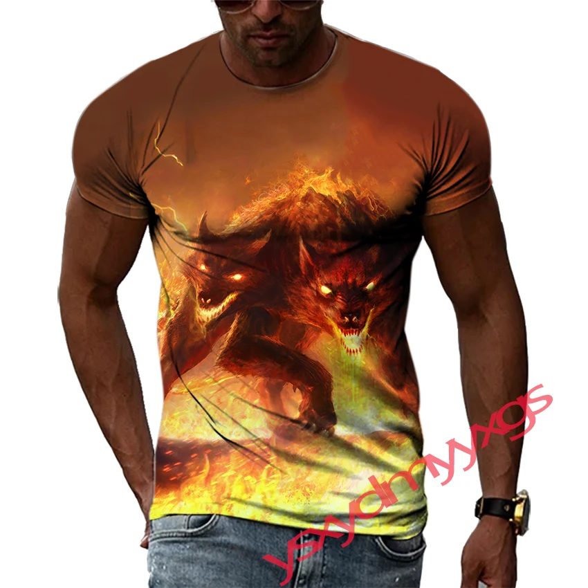 

New Tide Summer Fashion Wild Animal Picture Casual Print Tees Hip Hop Personality Round Neck Short Sleev Tops