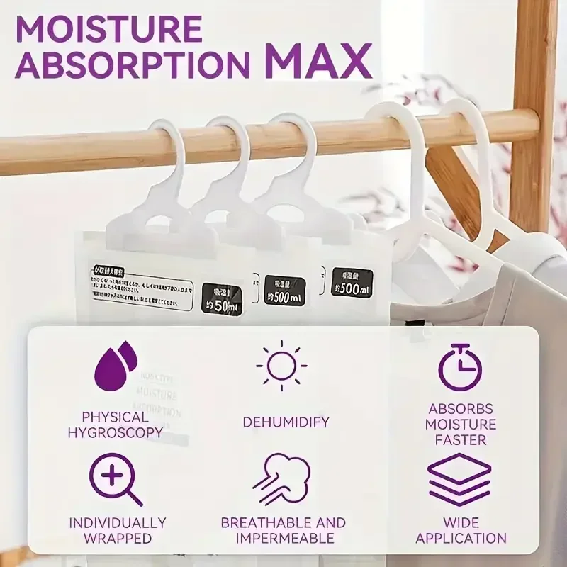 1-10Pcs Moisture Absorber Hanging Drying Clothes Dehumidifier Wardrobe Dehumidifier Dry Bag Desiccant Moisture Absorption Bag