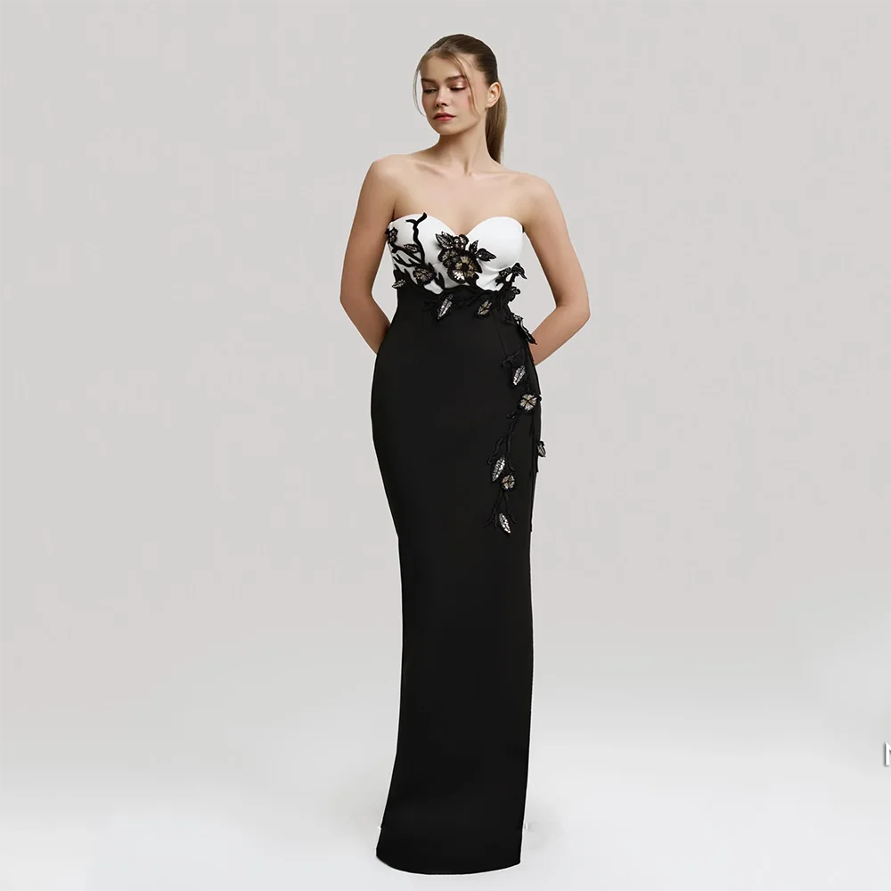 

Elegant Evening Dresses Sweetheart Sleeveless Flowers Straight Evening Gowns Floor Length Prom Dresses Dress Customized